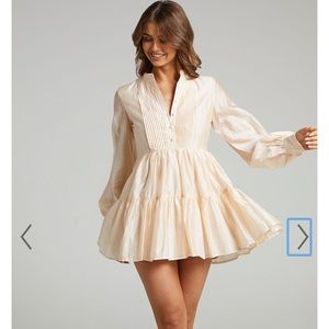 Showpo dress kyra pin tuck detail tiered shift dress in cream